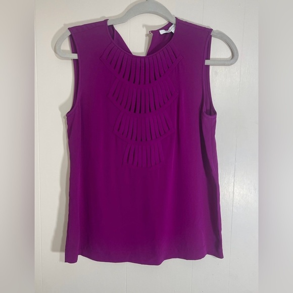 Diane Von Furstenberg 100% Silk Kaley Lily Crepe Sleeveless Purple Blouse Size 4 - Picture 14 of 14